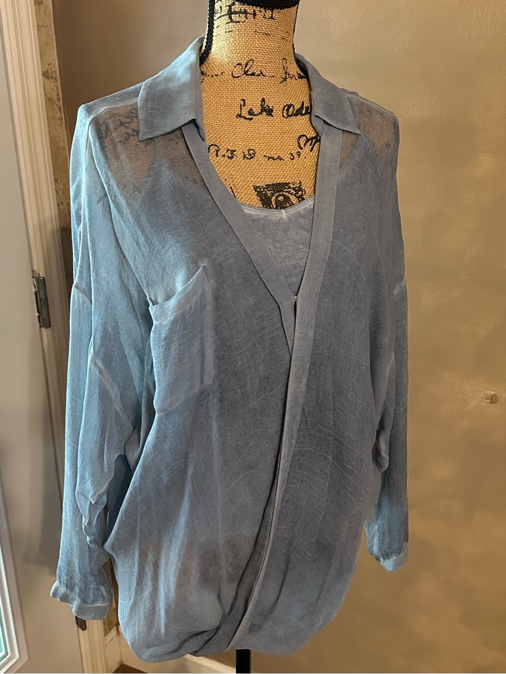 DKNY Gray Lightweight Draped Blouse
